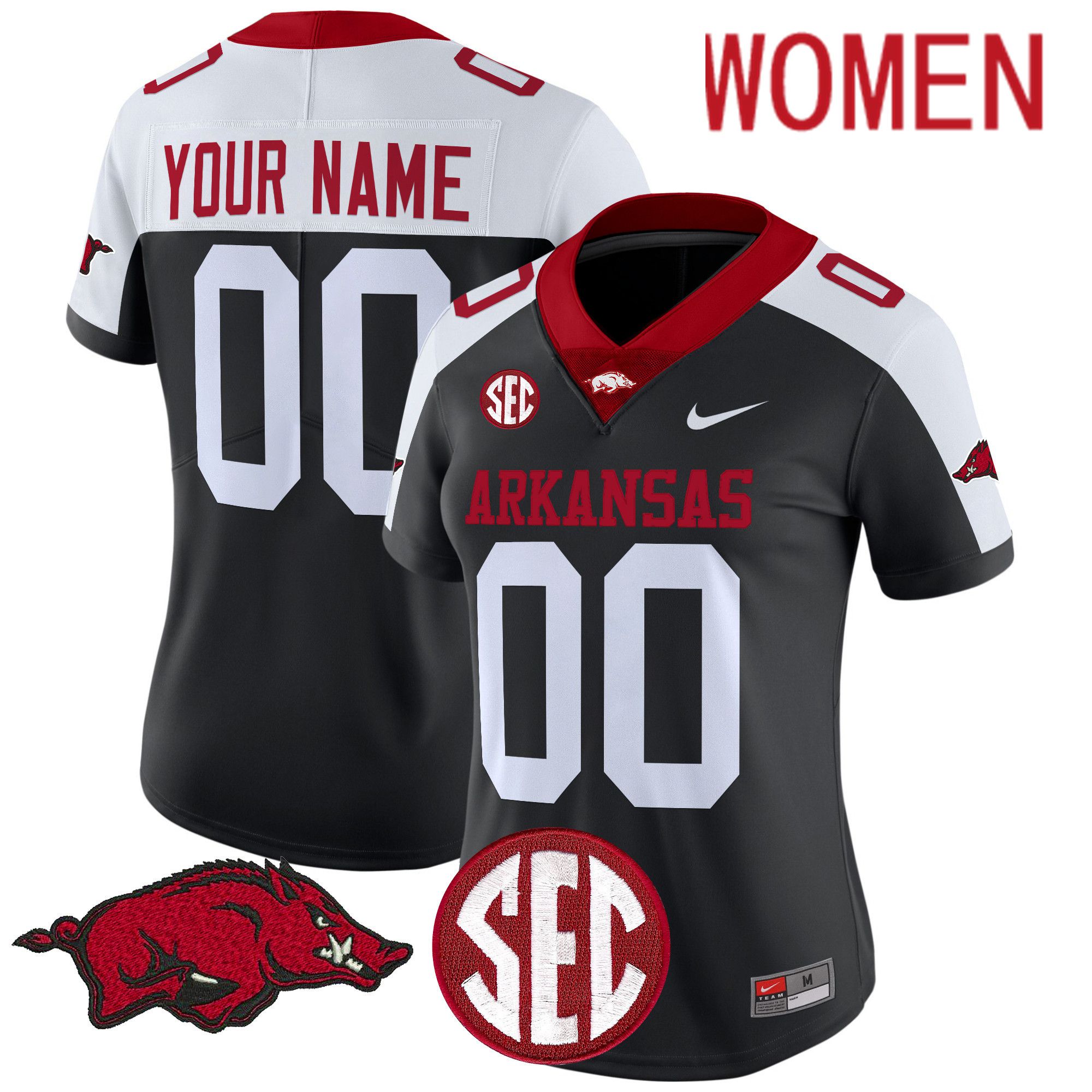 Women Arkansas Razorbacks Black Nike 2024 Vapor Limited Custom NCAA Jersey style 1->customized ncaa jersey->Custom Jersey